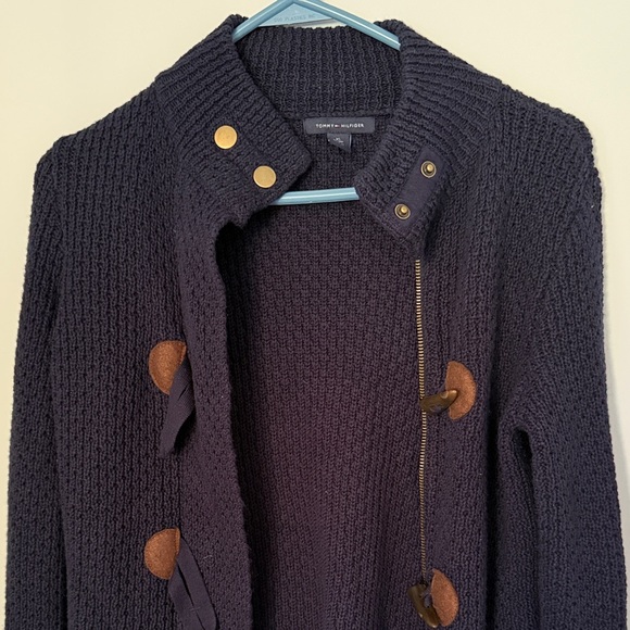 Tommy Hilfiger Sweaters - Tommy Hilfiger Dark Blue Knit Cardigan with Brown Accents